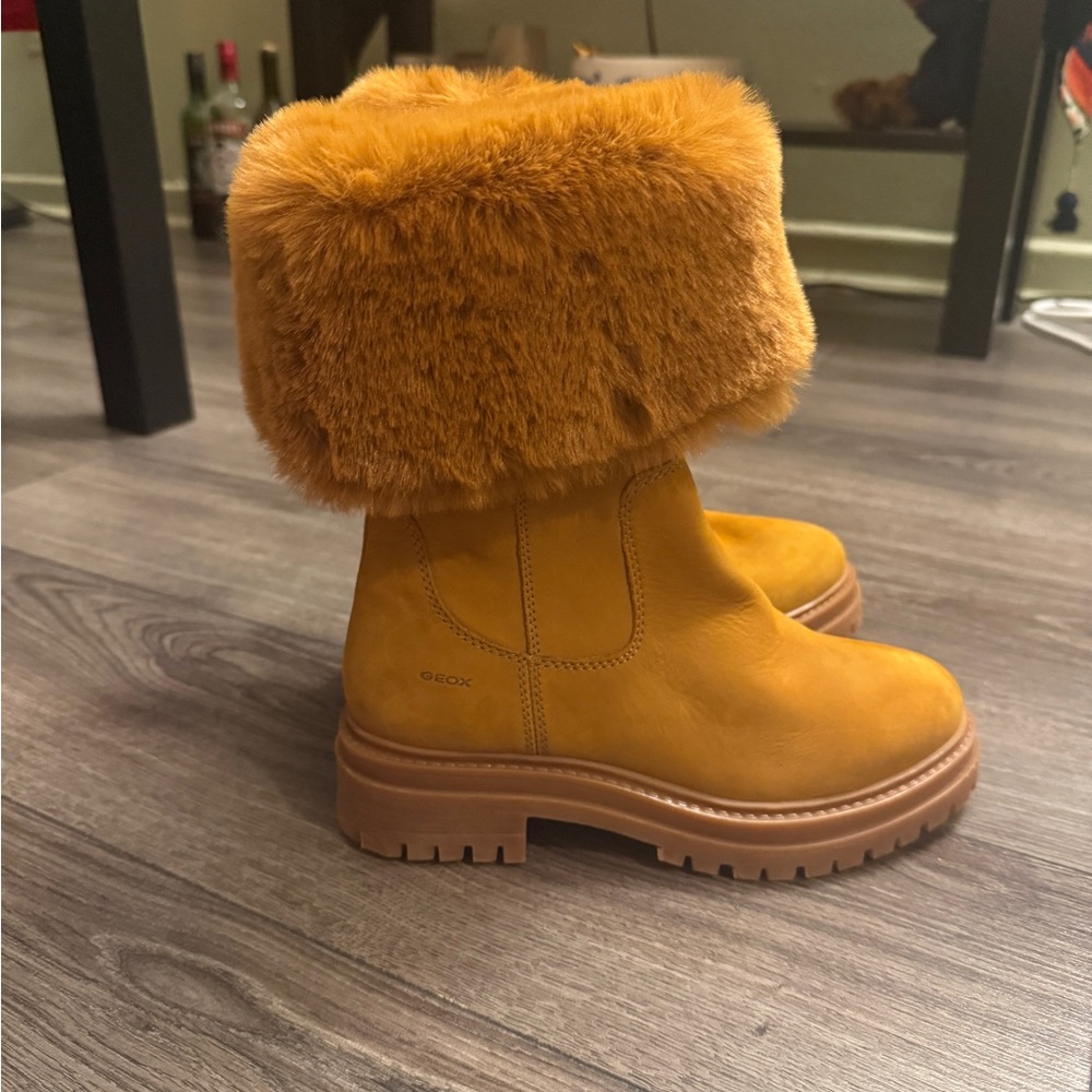 Geox Mustard Faux Fur Boots